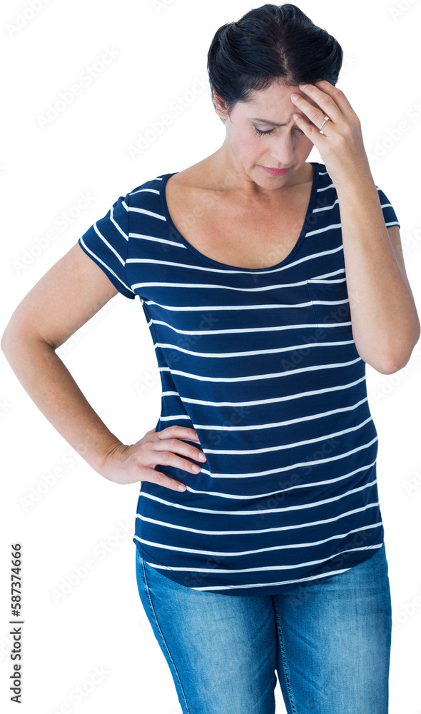 Sad woman standing with head in hands Sad woman standing with head in hands