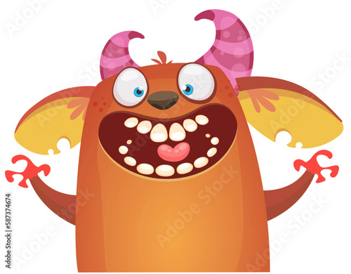 Funny cartoon monster creature character. Illustration of cute and happy alien. Halloween vector design isolated