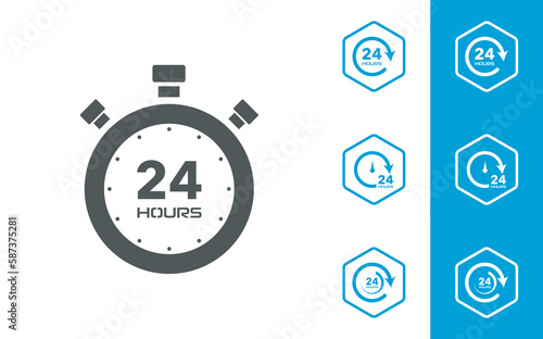 24 hour icons are designed in a simple. Twenty four hour with arrow loop vector icon for apps and websites. easy to change colour and size in vector illustration