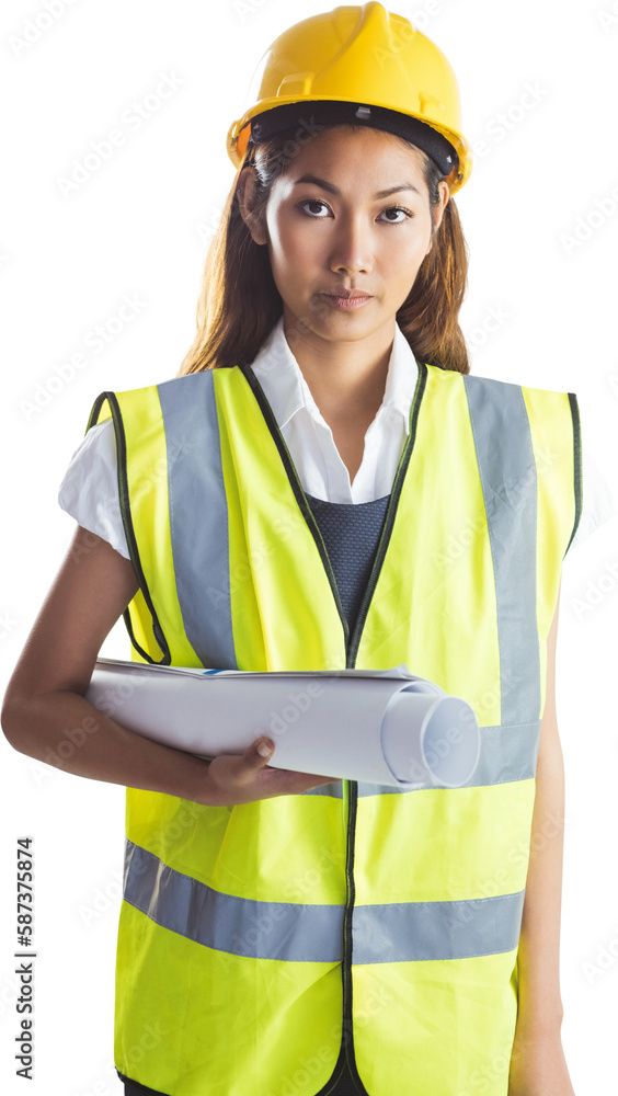 Architect woman with yellow helmet and plans Architect woman with yellow helmet and plans