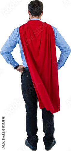 Businessman wearing red cape