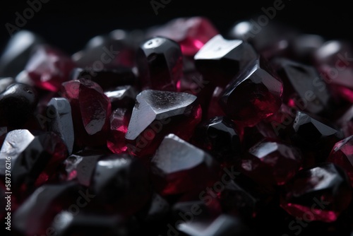  a close up of a bunch of red crystals on a black background with a black background and a black background with a black background and white border. generative ai