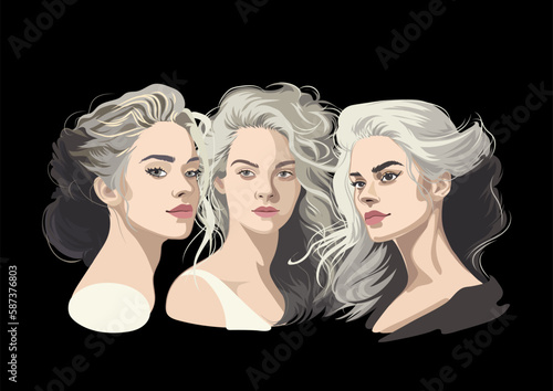 Group portrait of a three beautiful girls with hair just starting to turn gray