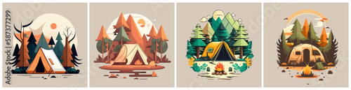 Vector illustration set of camping scenary