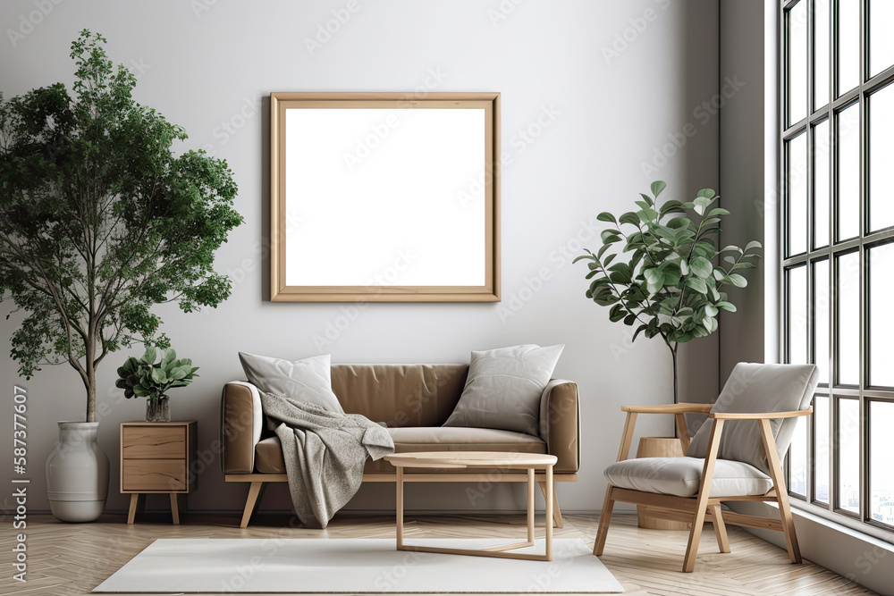 living room background with mock up poster frame. Generative Ai living room background with mock up poster frame. Generative Ai