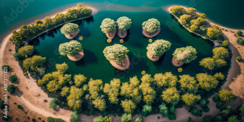 Aerial view of Hura crepitans trees - Generative AI photo