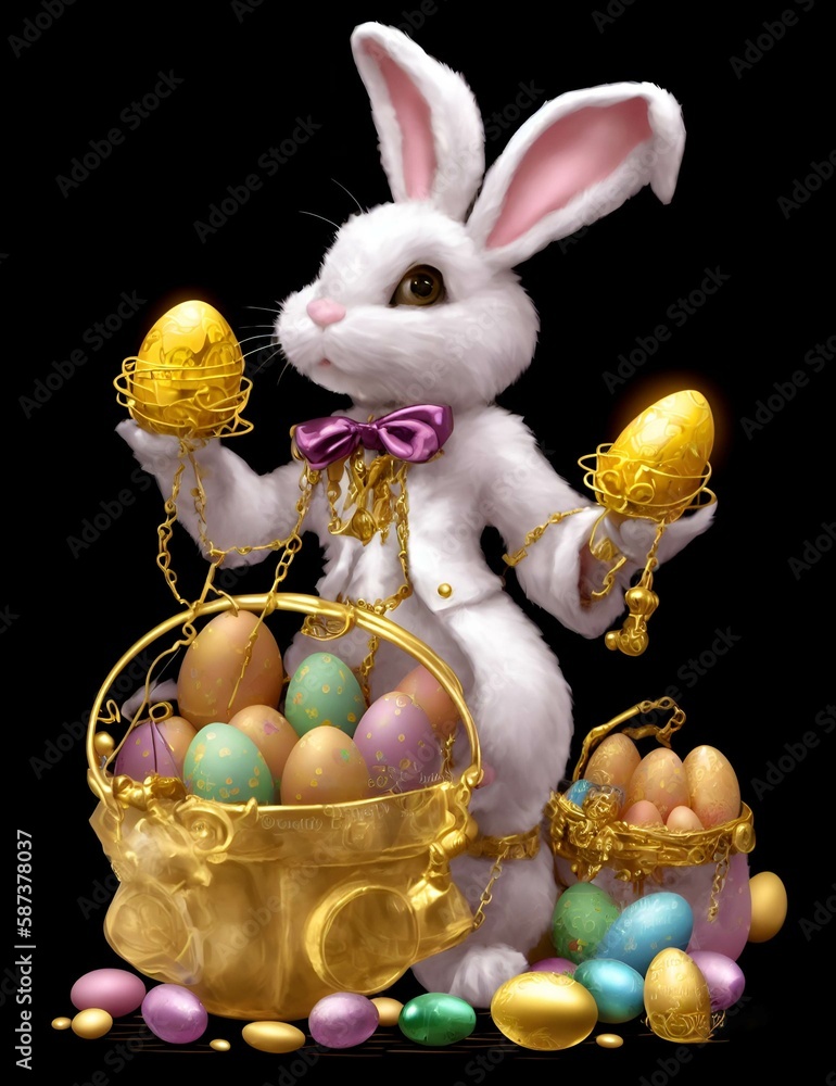 White Rabbit - Golden Egg Treasure Basket - Easter Bunny