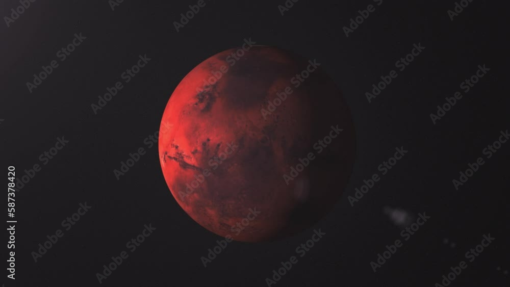 This is a breathtaking zoomed-in video of the rotating planet Mars, revealing stunning details of the red planet and cosmic stars in the background. An excellent choice for educational videos, present This is a breathtaking zoomed-in video of the rotating planet Mars, revealing stunning details of the red planet and cosmic stars in the background. An excellent choice for educational videos, present
