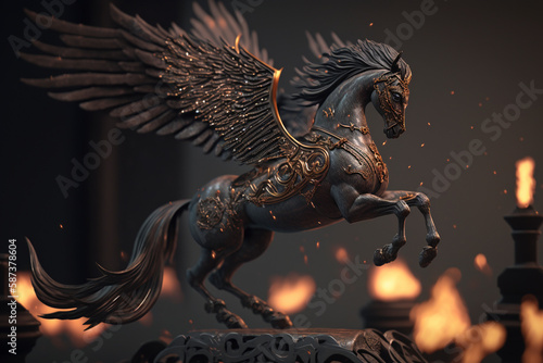 Black and bronze pegasus sculpure - Generated by Generative AI