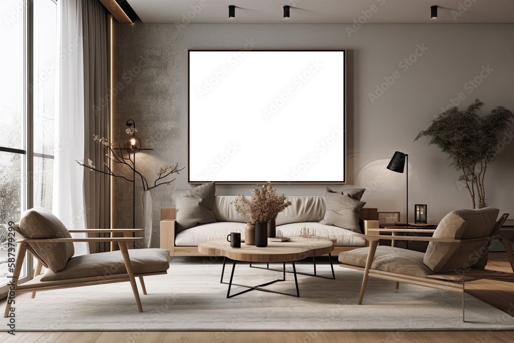 living room background with mock up poster frame. Generative Ai living room background with mock up poster frame. Generative Ai