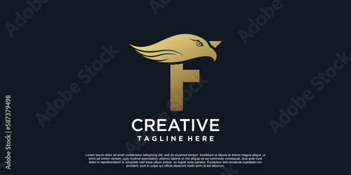 Letter F logo design with head eagle unique concept Premium Vector