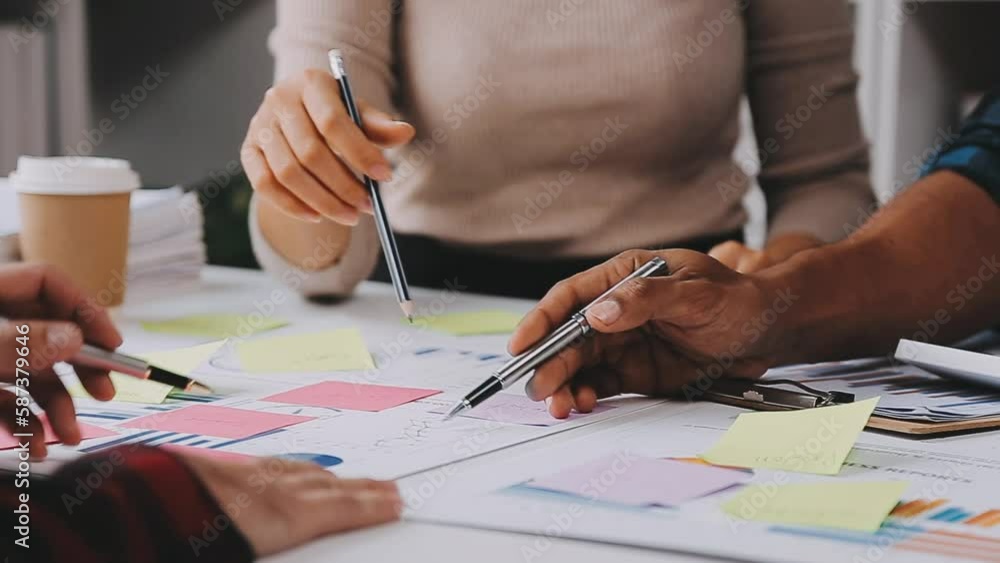Brainstorming Collaboration and successful partnership analysis by Young business Asian people working in an office workspace Brainstorming Collaboration and successful partnership analysis by Young business Asian people working in an office workspace