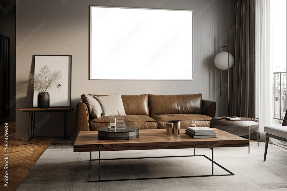 living room background with mock up poster frame. Generative Ai living room background with mock up poster frame. Generative Ai