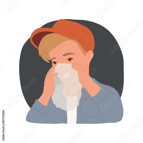 Inhalants isolated cartoon vector illustration. Close up of teenage boy inhaling narcotics, teens bad habits, addiction to sniffing chemicals, catching a buzz, put nose in bag vector cartoon.