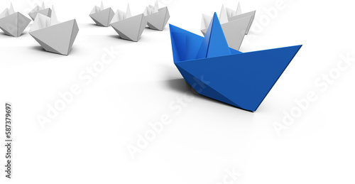 White and blue paper boats arranged