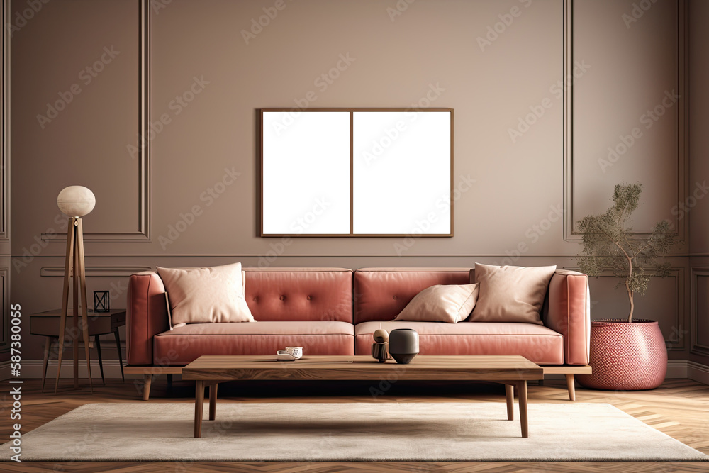 living room background with mock up poster frame. Generative Ai living room background with mock up poster frame. Generative Ai