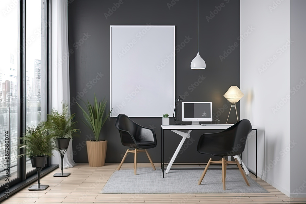 Fototapeta premium living room background with mock up poster frame. Generative Ai 