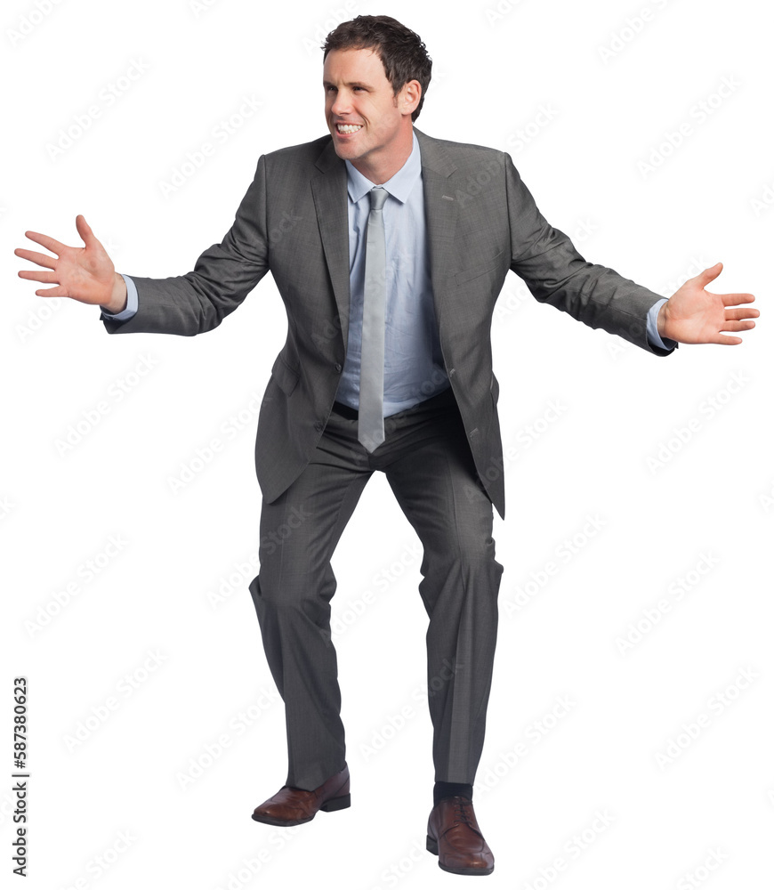 Businessman standing with arms out Businessman standing with arms out