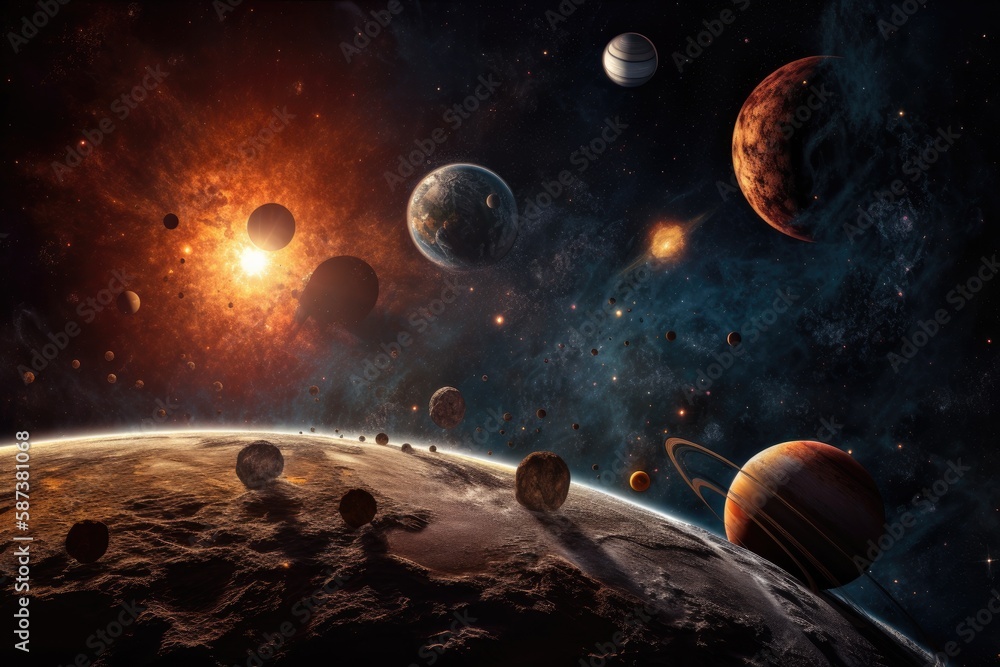 Solar system and space objects. Elements of this image furnished by NASA. Generative AI