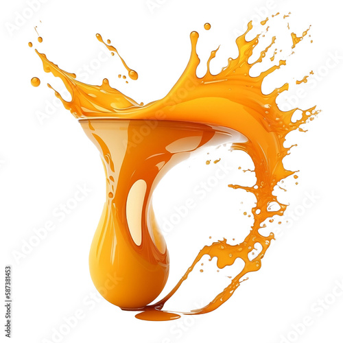 Orange juice splash on transparent background, png. Generative AI.