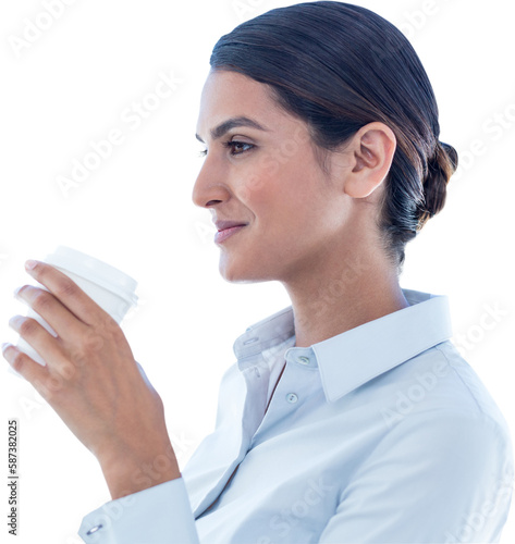 Smiling businesswoman holding disposable cup