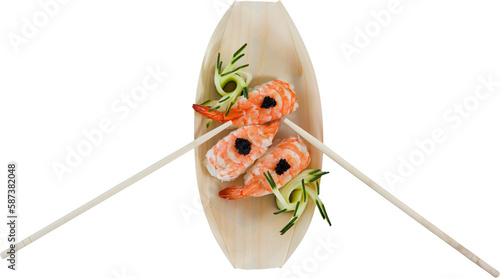 High angle view of fresh salmon sushi