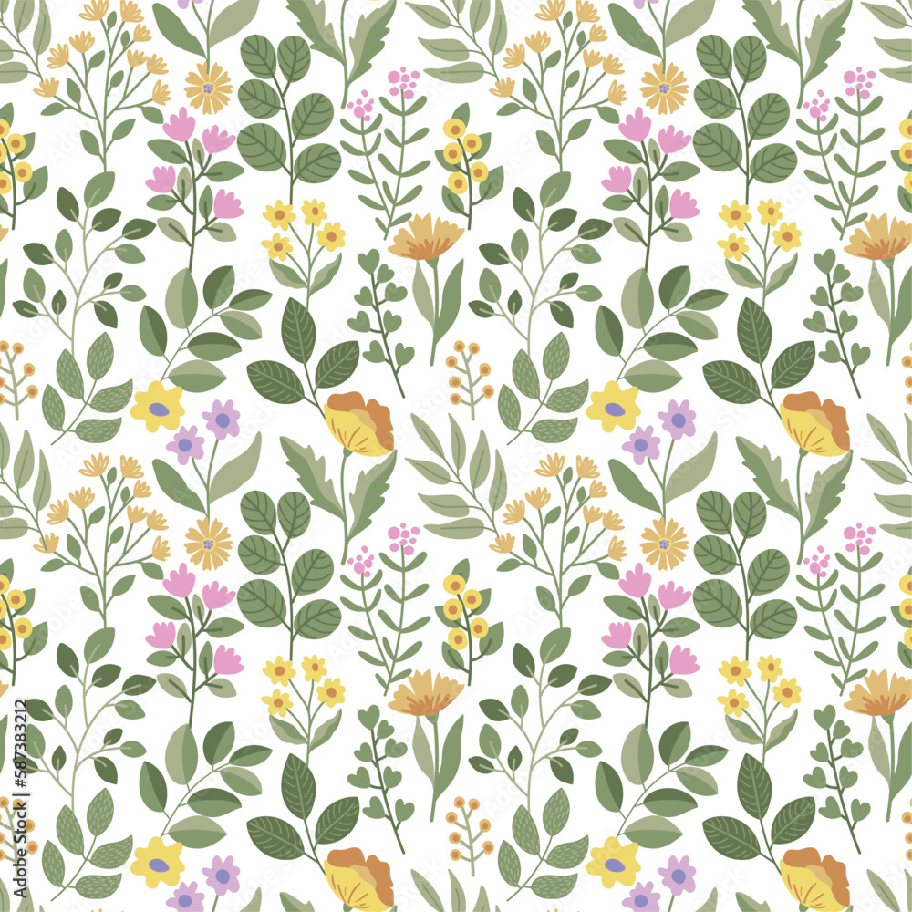 
Seamless floral pattern, vector, spring. Printing on fabric and paper