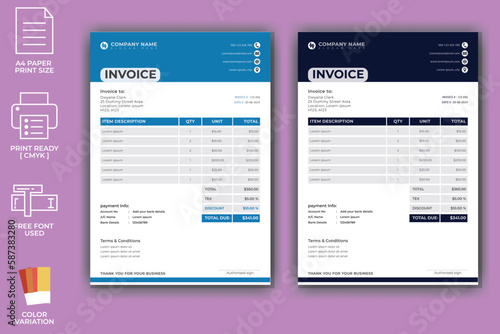Corporate modern invoice template design