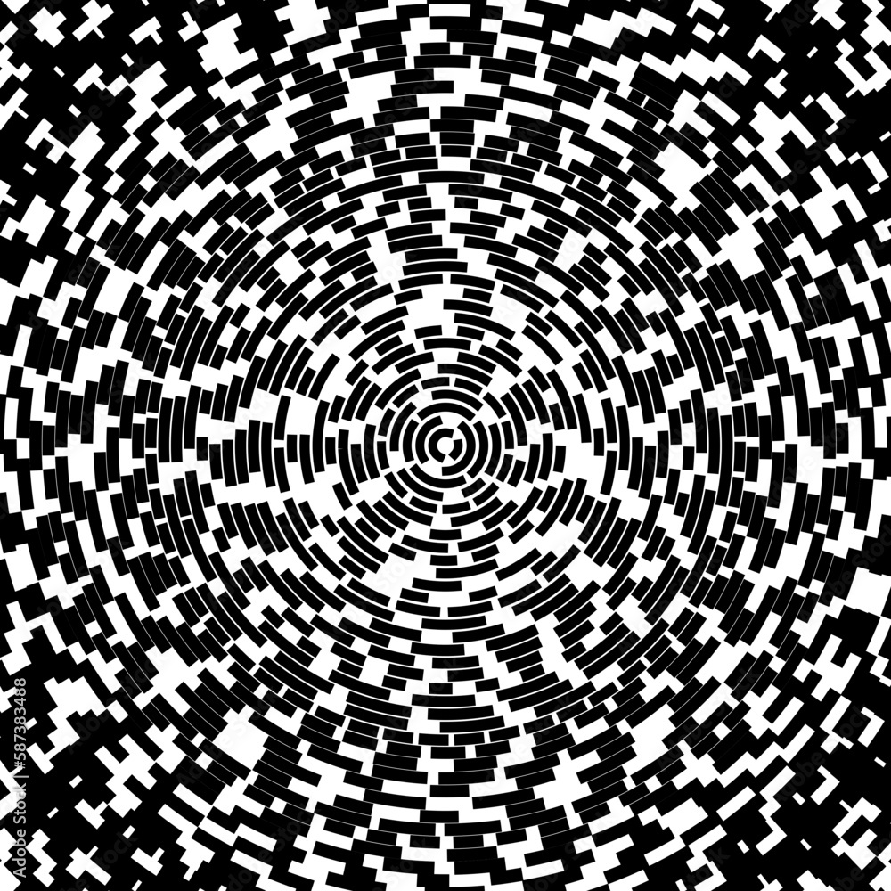 Radial stroke pattern. Abstract line circles, design elements. Vector illustration with editable strokes. Black and white, Radial stroke pattern. Abstract line circles, design elements. Vector illustration with editable strokes. Black and white,
