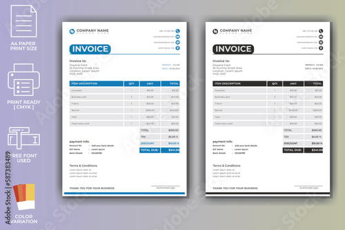 Corporate modern invoice template design