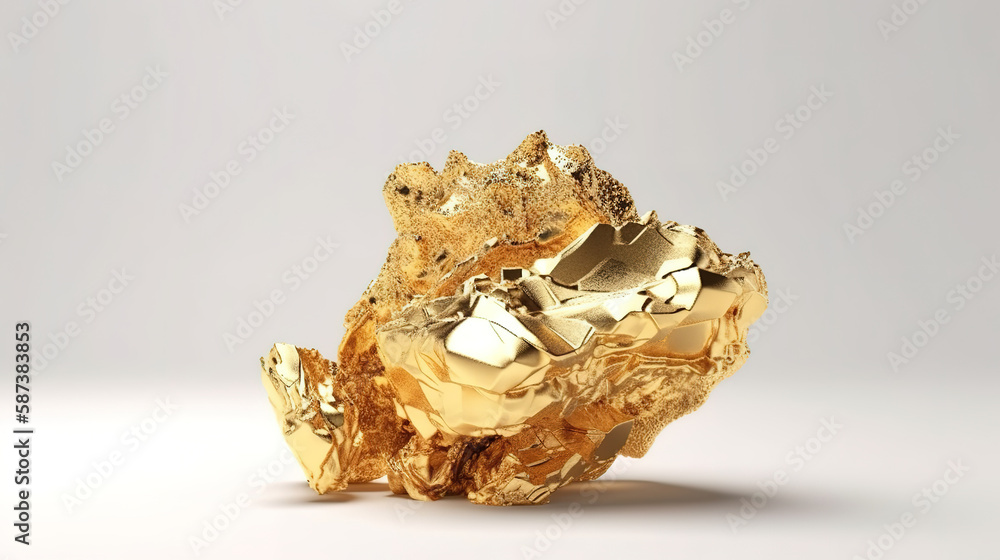 3d render, abstract golden nugget isolated on white background. Generative Ai 3d render, abstract golden nugget isolated on white background. Generative Ai