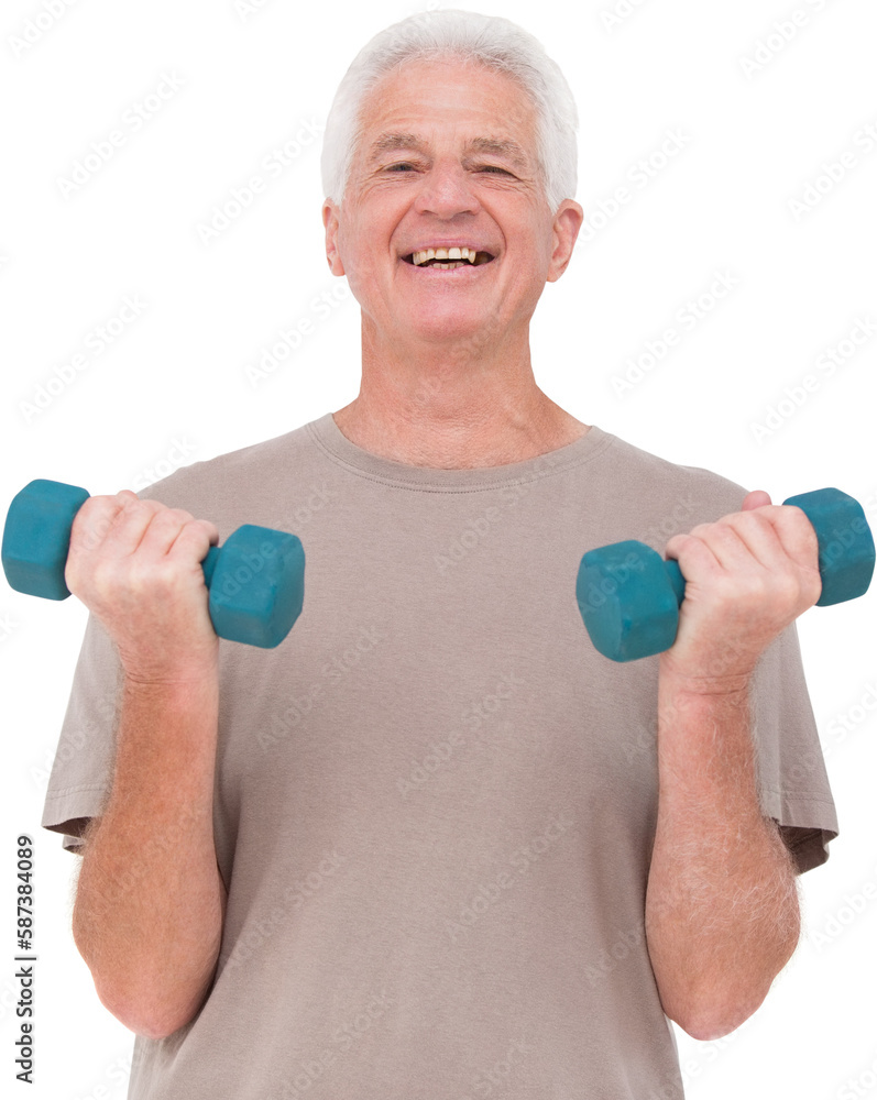 Senior man lifting hand weights Senior man lifting hand weights