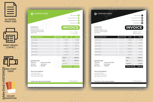 Corporate modern invoice template design
