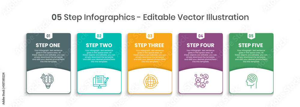 5 Steps Infographics Design Template - Graph, Pie chart, workflow layout, squire diagram, brochure, report, presentation, web design. Editable Vector illustration 5 Steps Infographics Design Template - Graph, Pie chart, workflow layout, squire diagram, brochure, report, presentation, web design. Editable Vector illustration