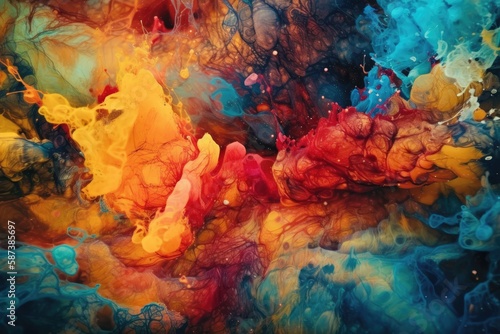colorful ink swirling and mixing together. Generative AI
