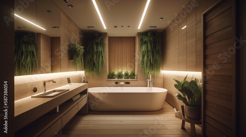 Minimalist zen bathroom design  Generative AI