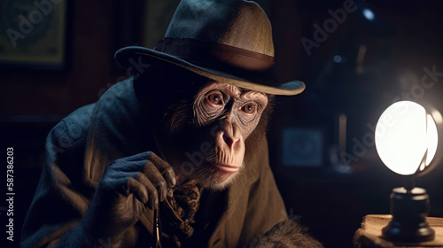 monkey detective in hat (created with Generative AI)