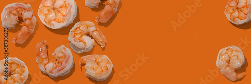 Trendy sunlight Summer pattern made with shrimp on bright color background. Minimal summer concept