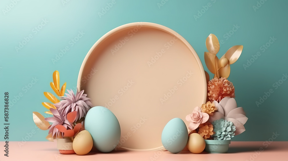 Fototapeta premium 3d render, abstract easter sunny botanical background. Generative Ai