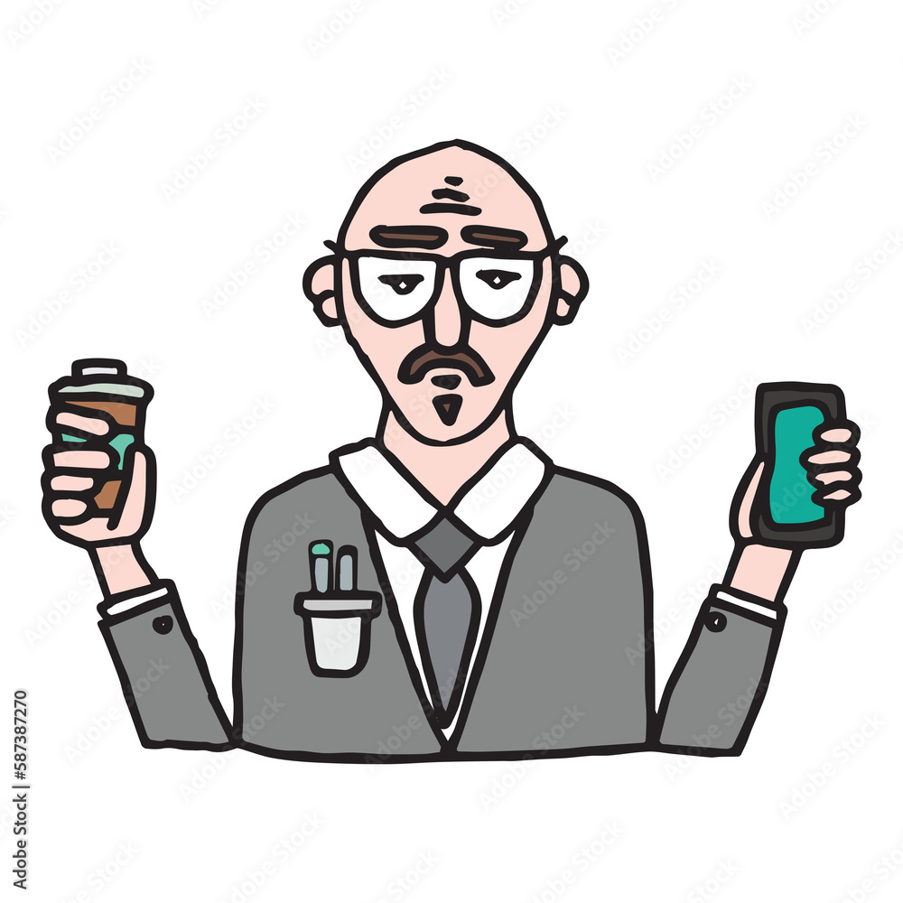 Digital composite image of man holding mobile phone and coffee cup