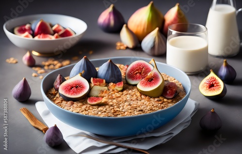 figs and granola in a bowl - Generative AI