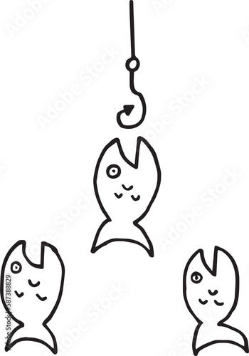 Image of fish and hook over white background