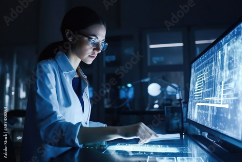 Woman scientist in laboratory. Generative ai