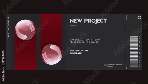 Ticket featuring colorful realistic balls. Great for branding presentation, poster, cover, art, tickets, prints, etc.