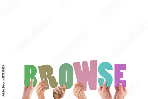 Colorful alphabet spelling browse held up by people 