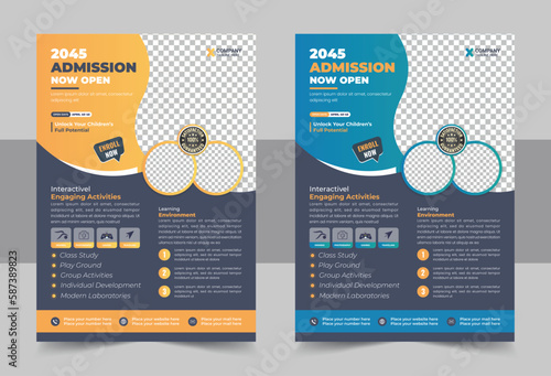 Kids back to school education admission flyer poster template, Creative and modern online school kids education admission flyer poster layout , book cover, leaflet, poster or Admission flyer