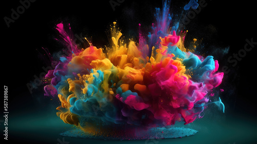 3d render of explosion of colored powder, clouds of colorful dust, Bright color. Generative Ai