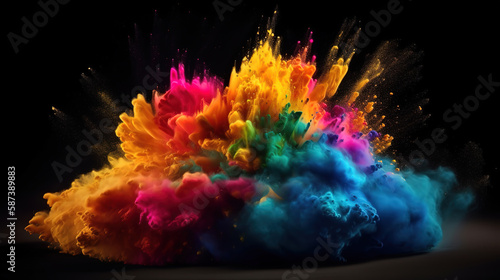 3d render of explosion of colored powder, clouds of colorful dust, Bright color. Generative Ai