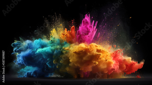 3d render of explosion of colored powder, clouds of colorful dust, Bright color. Generative Ai