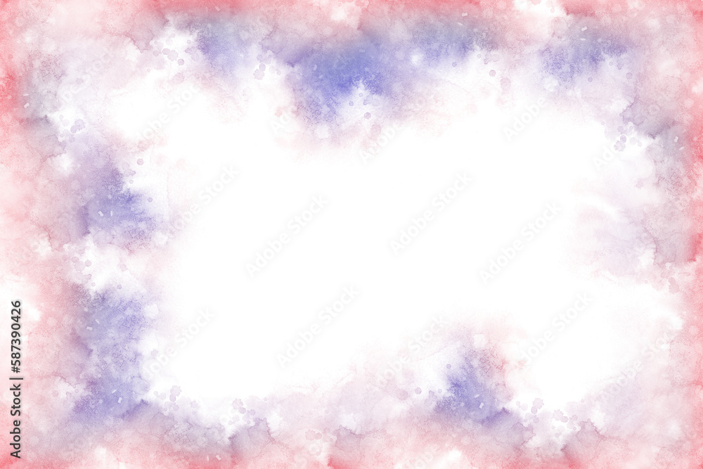 Fototapeta premium Watercolor on transparent background. PNG. An illustration of frame made in red and purple colors of watercolor paint smudges. Abstract background with copy space.